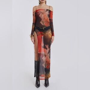 NWOT‎ Jaded London Valencia Sheer Mesh Maxi Dress High Slit Size 0